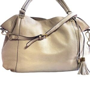 G.I.L.I. Cream Genuine  Leather Purse Handbag Tote Crossbody Pebble Leather